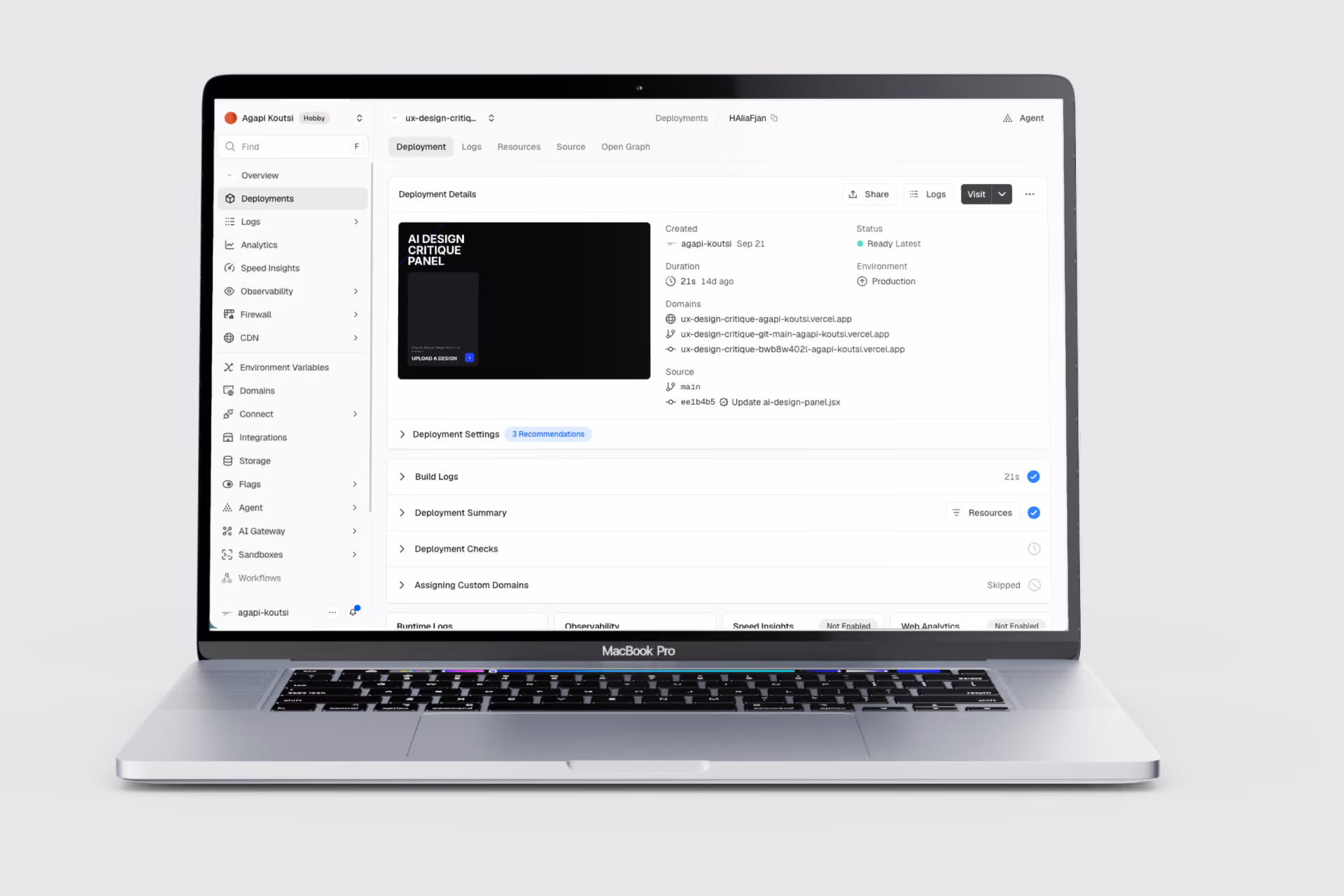 Laptop with vercel AI key