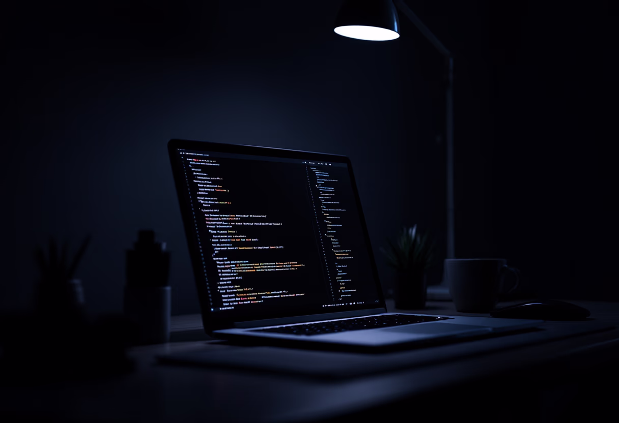 [background image] image of a workspace with a laptop (for a ai developer tools)