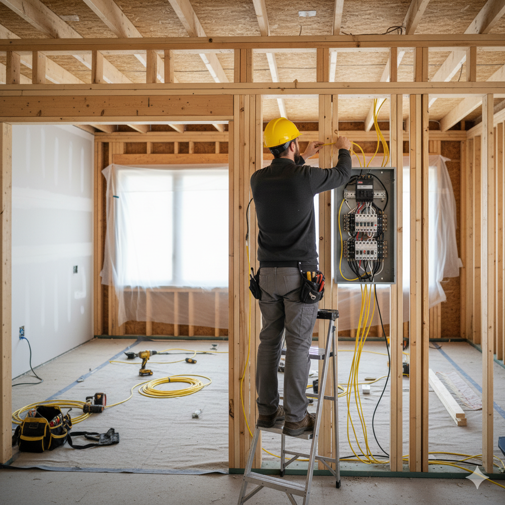 HVAC Technician working on a unit on rooftop