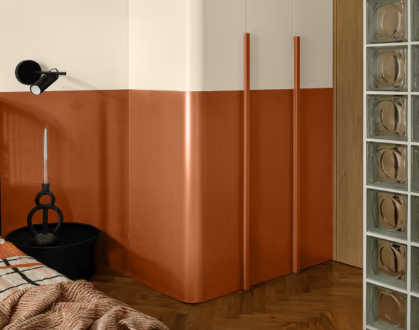 Two-tone wall paint design in white and terracotta