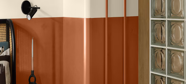 Two-tone wall paint design in white and terracotta