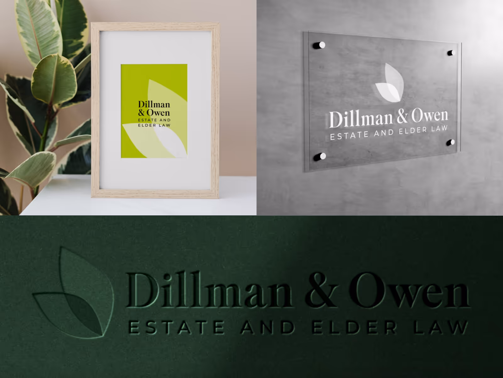 Mockups of a law firm logo for a branding style guide