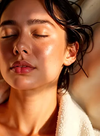 Close-up of a woman with clear, glowing skin