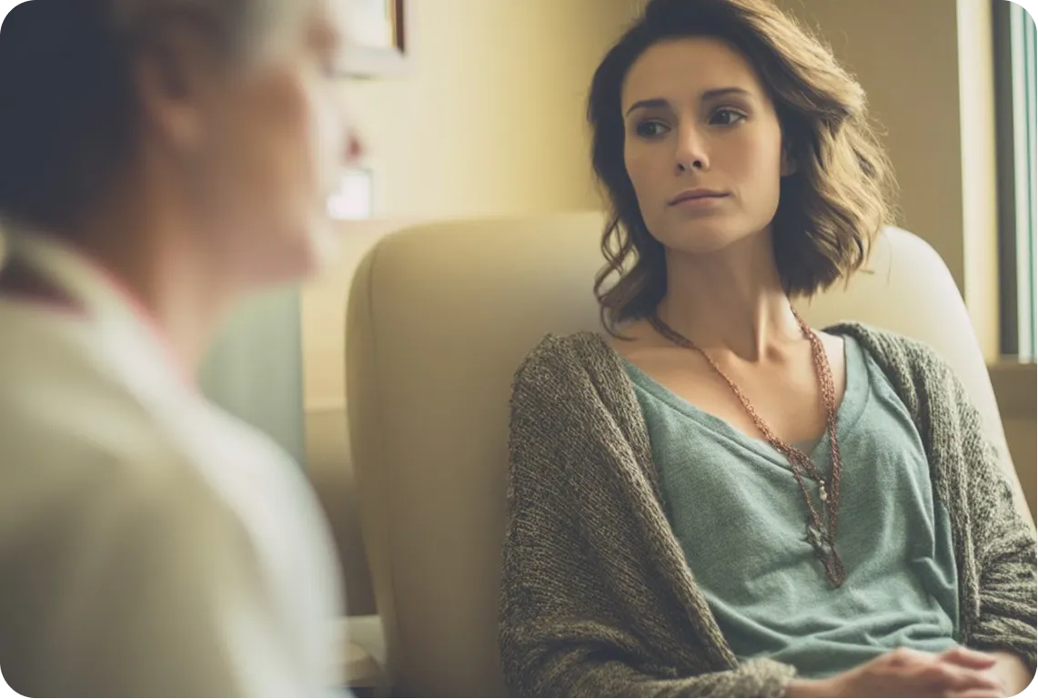 Patient consulting with a healthcare professional.