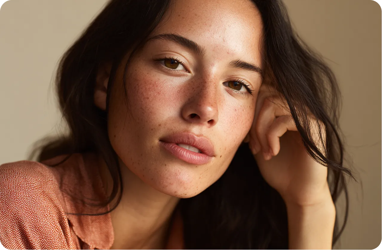 "Woman with naturally healthy, glowing skin.