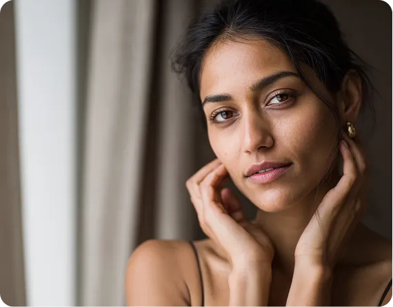 Woman with healthy, glowing skin.