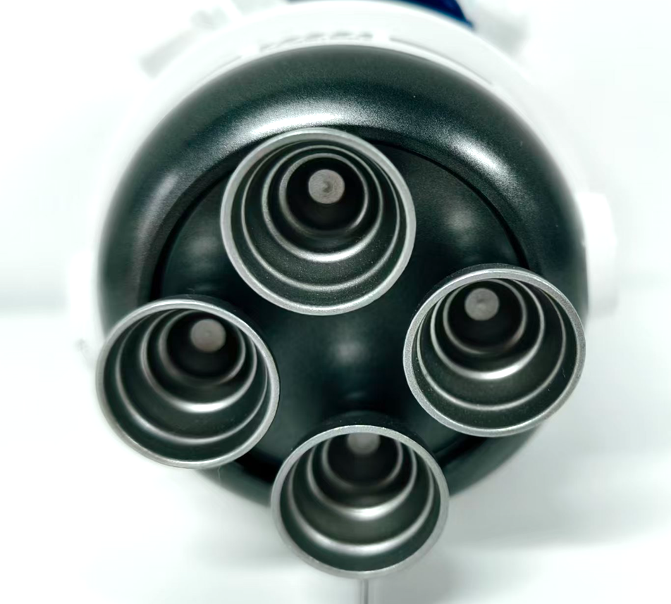 Aerospace Dragon plastic model with four circular base components