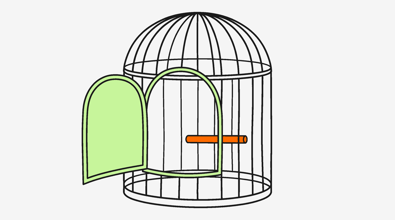 Minimalist birdcage with open door representing over-scripted TikTok Shop briefs that constrain creator freedom
