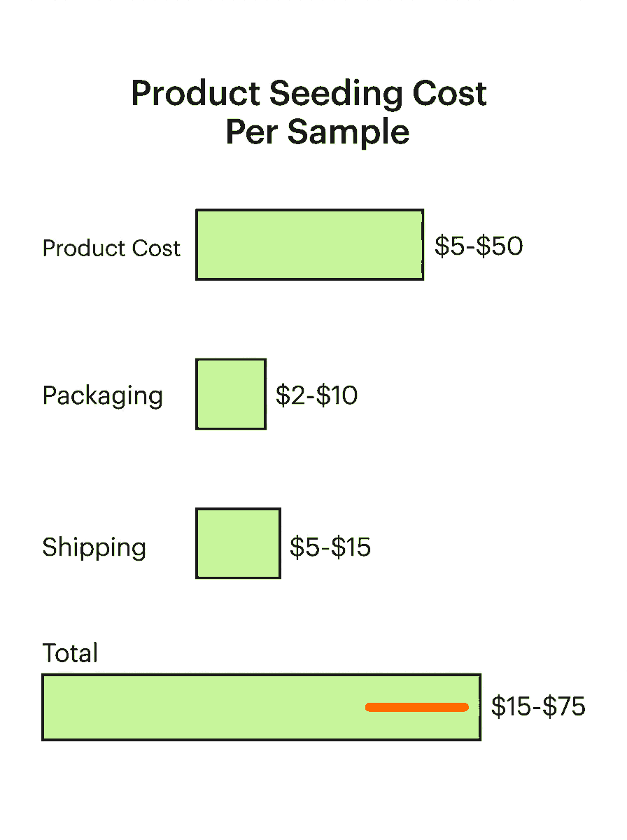Infographic showing product seeding cost breakdown per sample on TikTok Shop