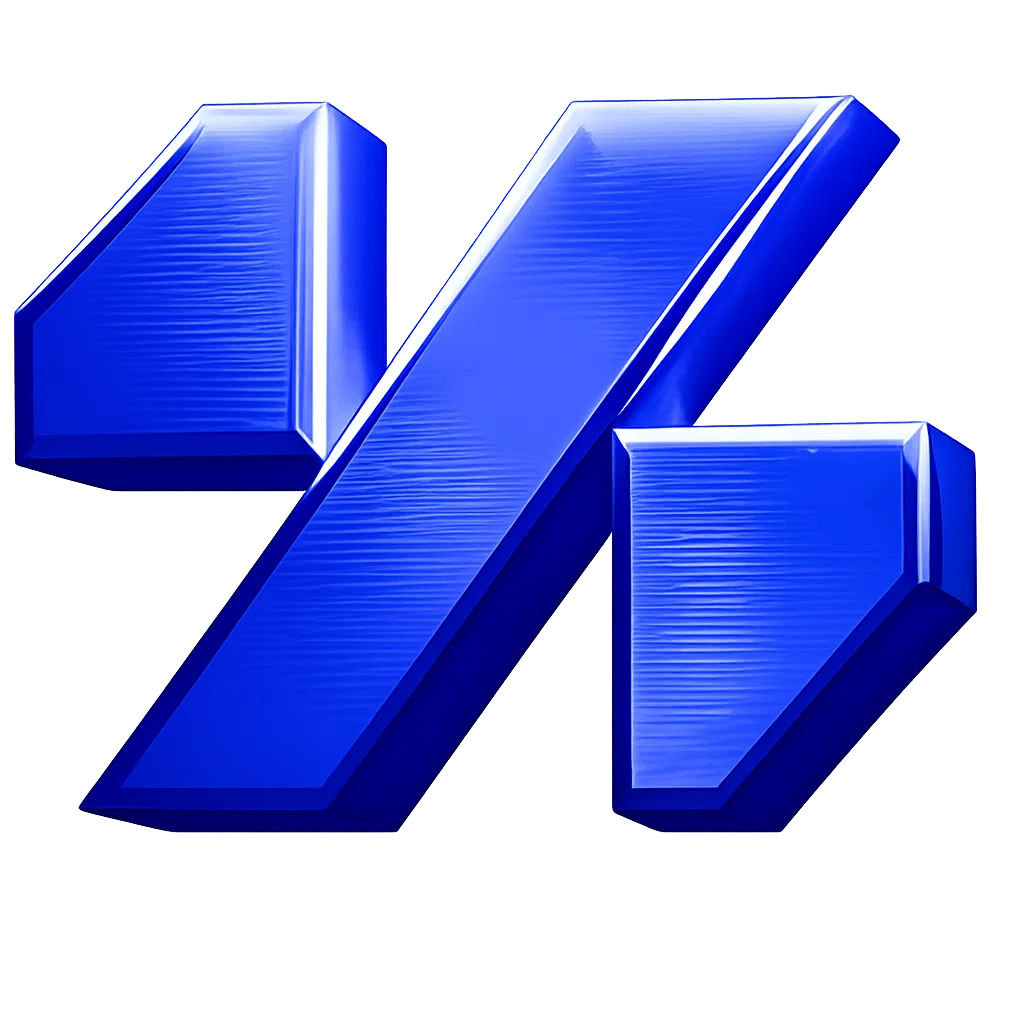 3D shiny blue percentage symbol on a gradient background.
