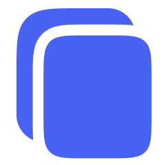 Icon of two overlapping rounded rectangles in blue, representing a copy or duplicate action.