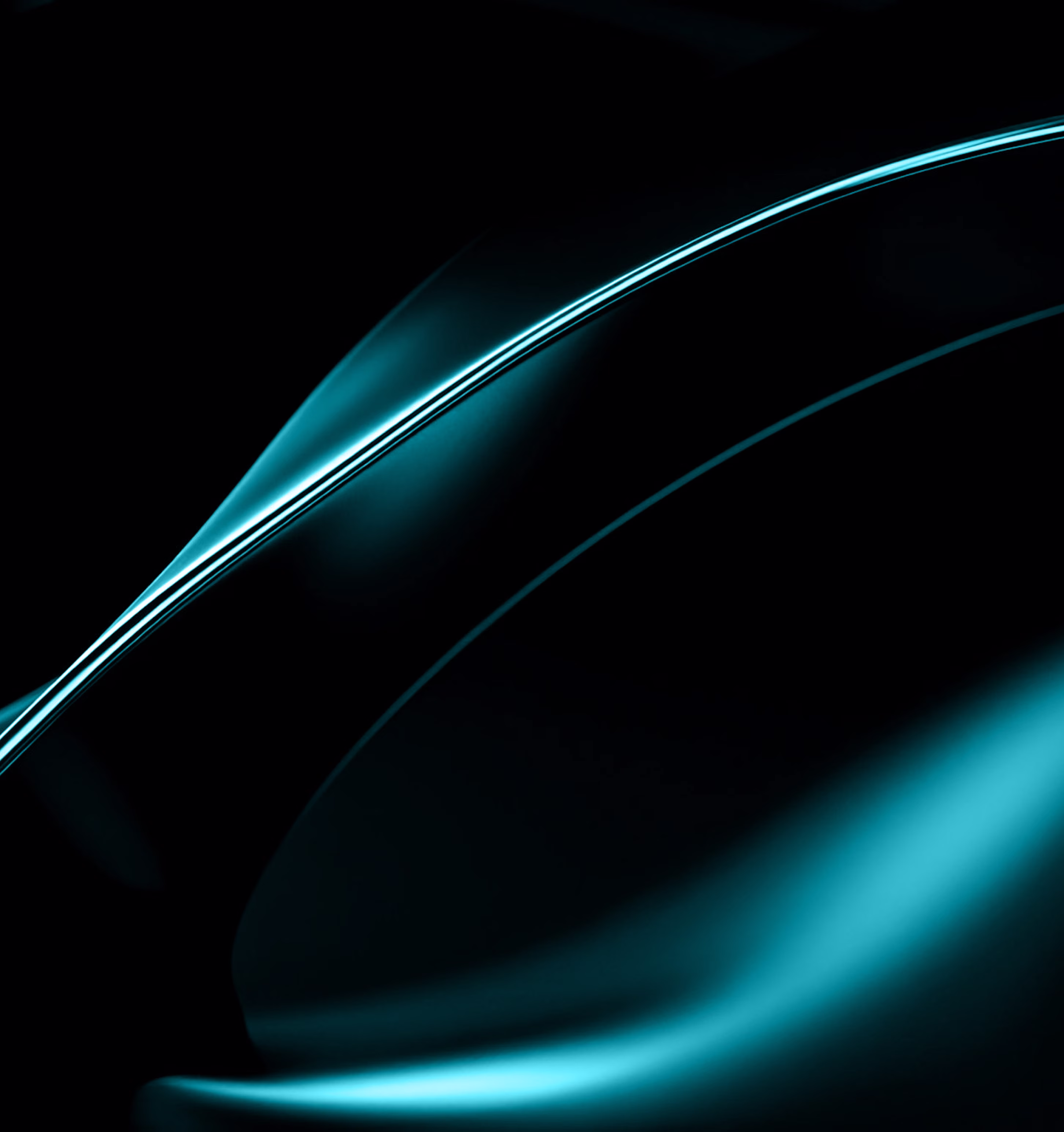 Fényes kék hullámvonalak és ívek sötét háttéren absztrakt mintázatként.