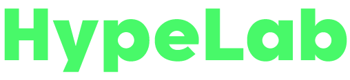 HypeLab zöld logó egyszerű geometriai betűtípussal.