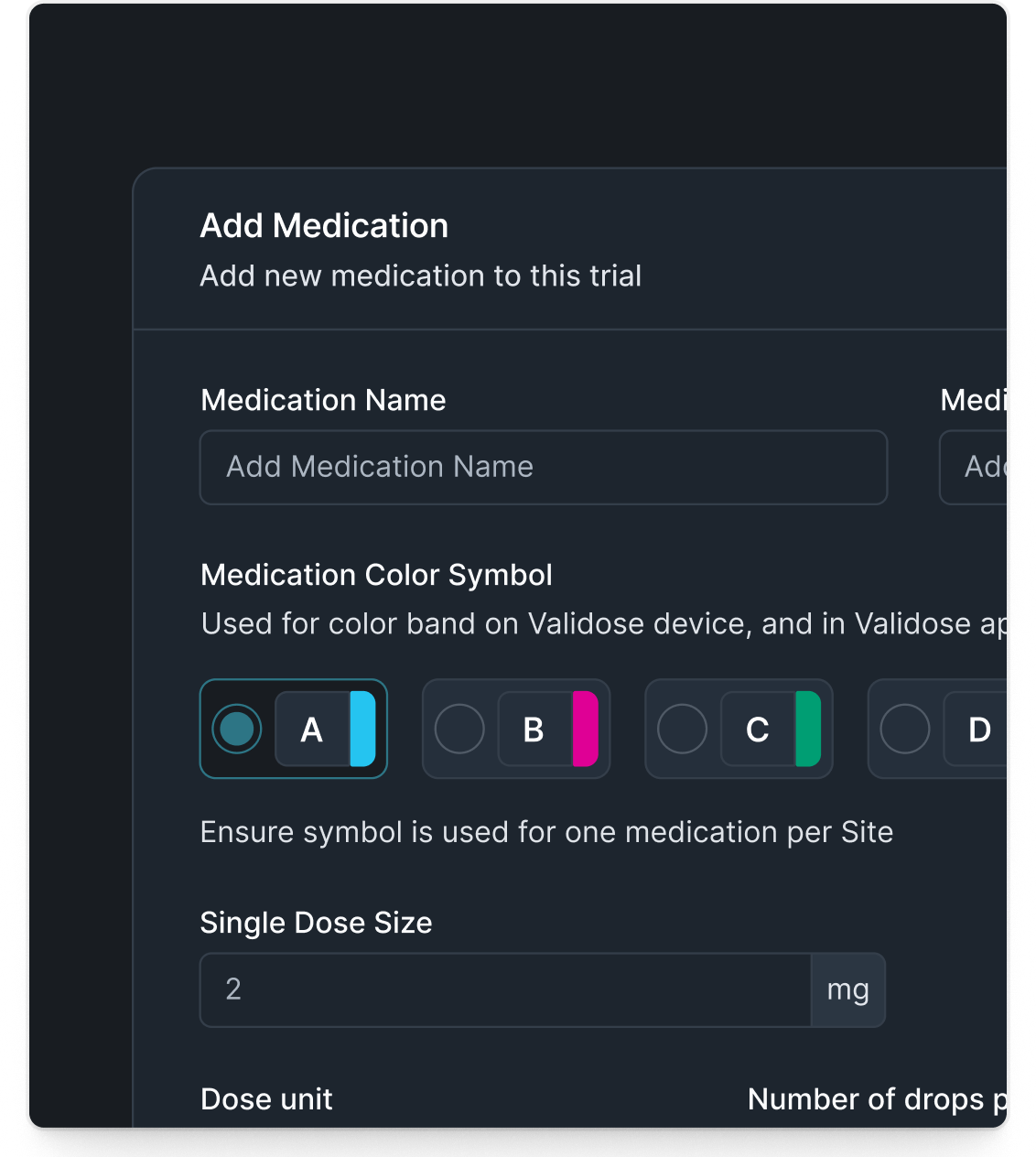 Validose medication interface