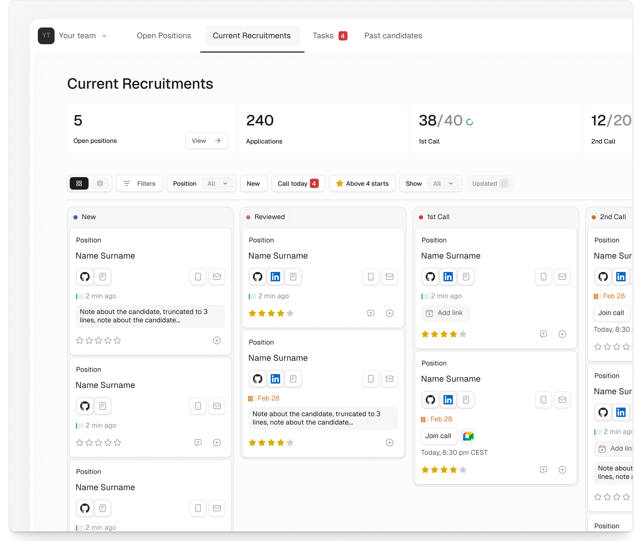 Tint ATS recruitment dashboard