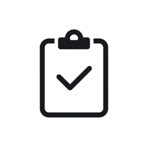 Pictogram van een clipboard met een vinkje erop als teken van voltooiing.