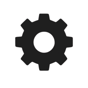 Pictogram van een tandwiel als symbool voor instellingen of techniek.