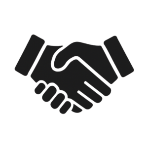 Pictogram van een handdruk als symbool van authenticiteit en vertrouwen.