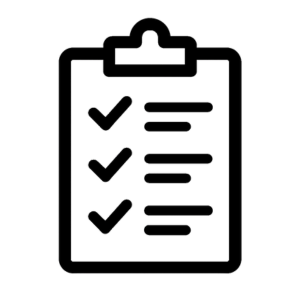 Pictogram van een checklist op een klembord met drie vinkjes.