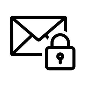 Pictogram van een envelop met een vergrendelingsslot ervoor, symboliseert beveiligde e-mail.