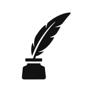 Zwarte silhouet van een ganzenveer in een inktpot.