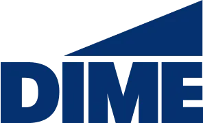 DIME logo featuring the word 'DIME' with a stylized blue triangle above it.