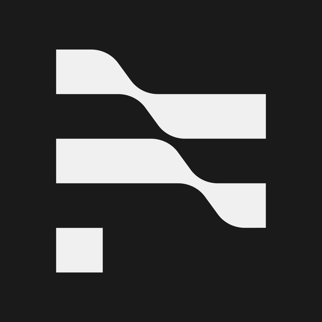 Fort icon showing two parallel horizontal lines with curved connectors and a square beneath on a black background.