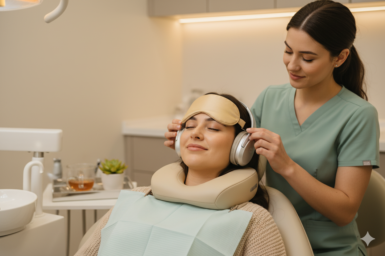 Patient receiving dental care in a calm and comfortable treatment setting