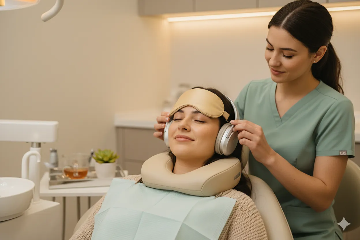 Patient receiving dental care in a calm and comfortable treatment setting