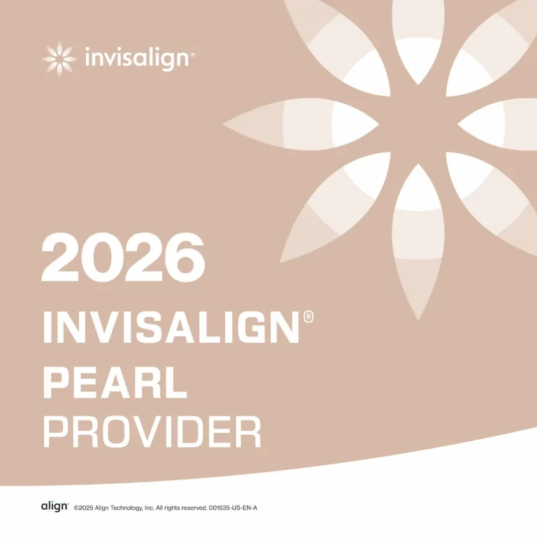 2026 Invisalign Pearl Provider badge with beige background and partial floral design.