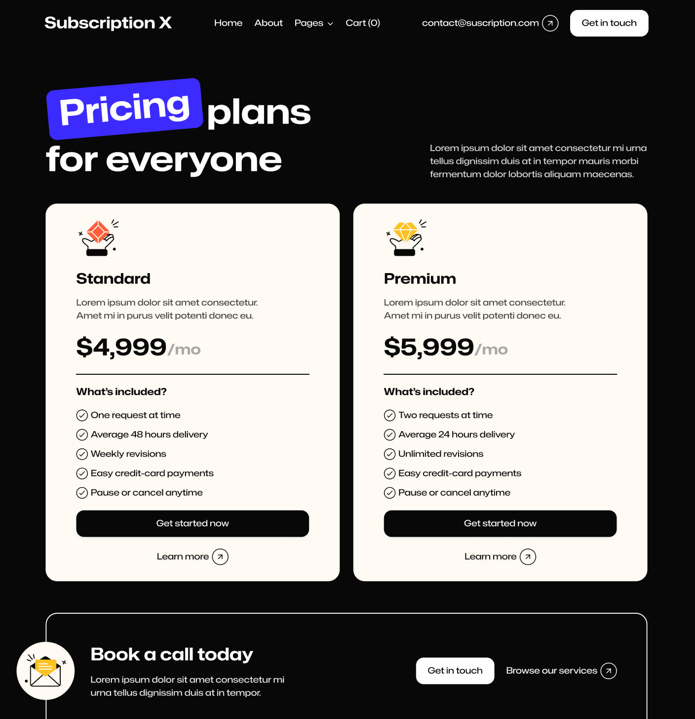 Subscription X - Pricing V1 Main Page Unlimited Design Agency Webflow Template