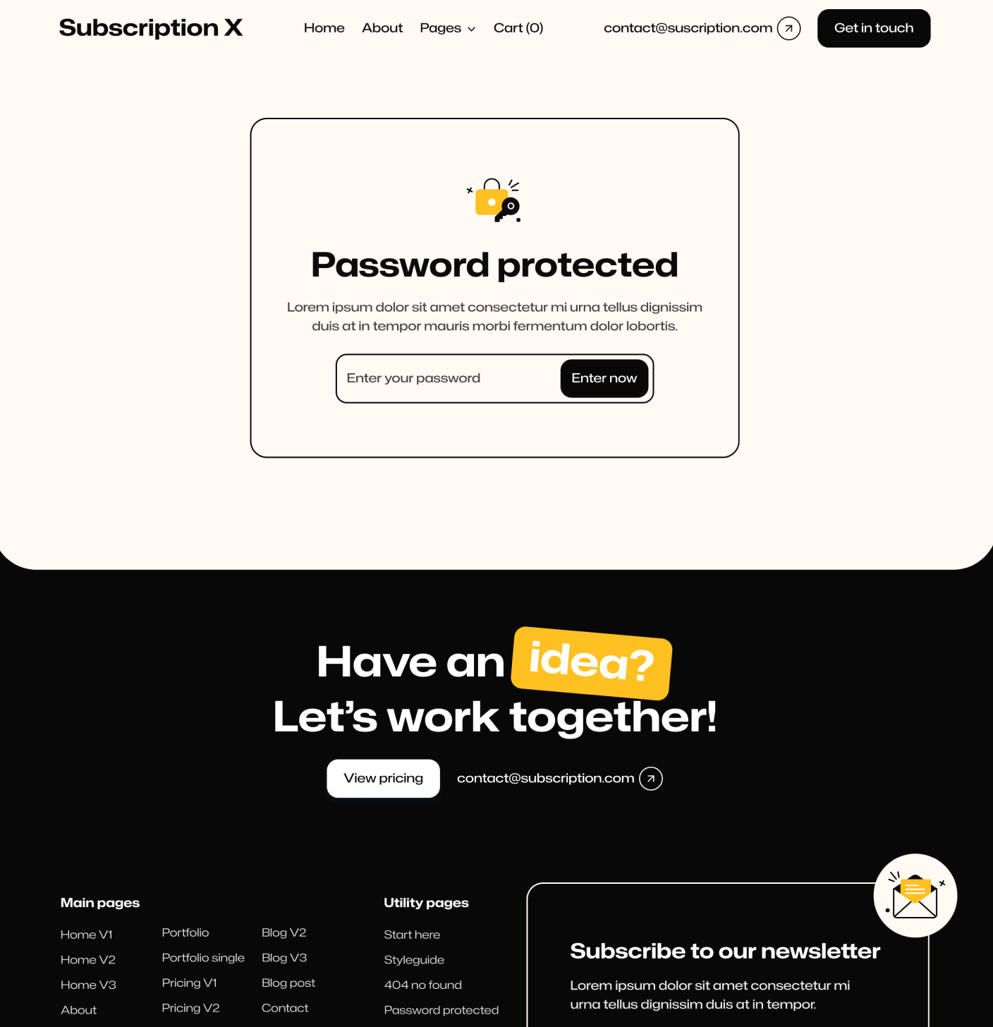 Subscription X - Password Protected Utility Page Unlimited Design Agency Webflow Template