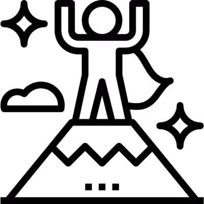 Icône d'une personne triomphant de son objectif en haut d'une montagne