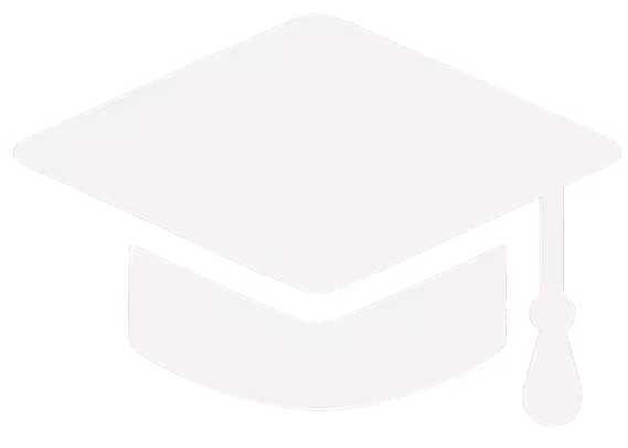 White graduation cap icon with tassel on the right side.