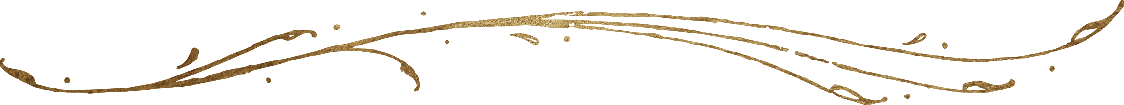 Decorative gold flourish with swirls and dots on transparent background.