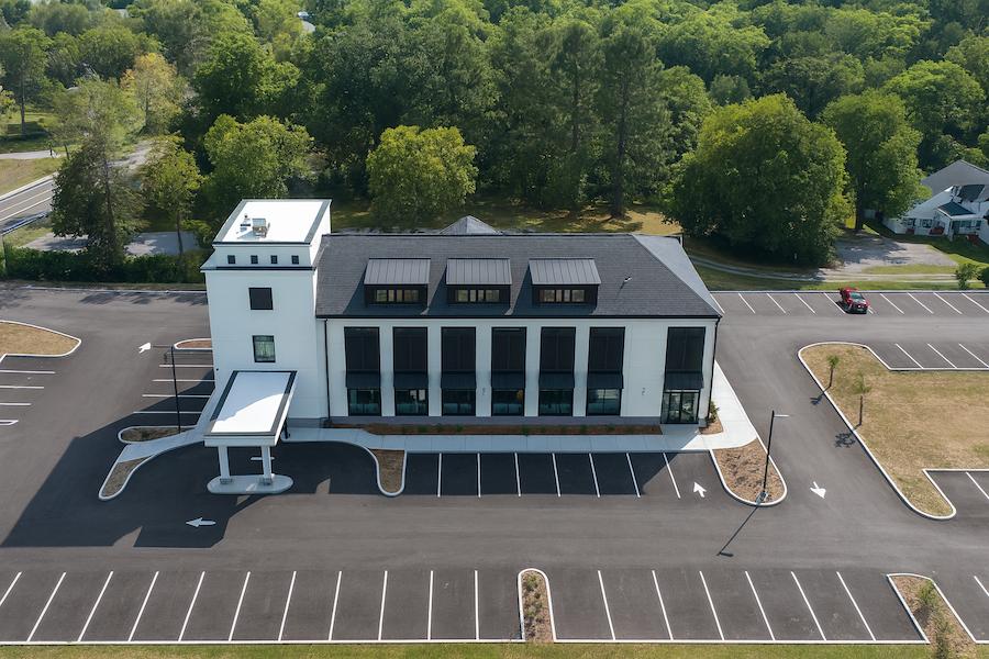 Aerial shot of an office building