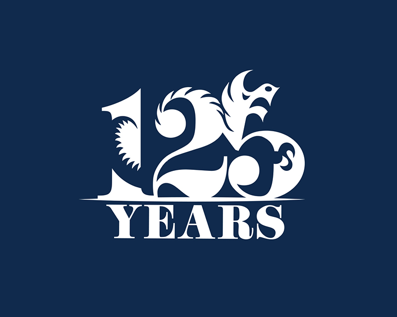 Drexel's 125th Anniversary logo in white on dark blue background
