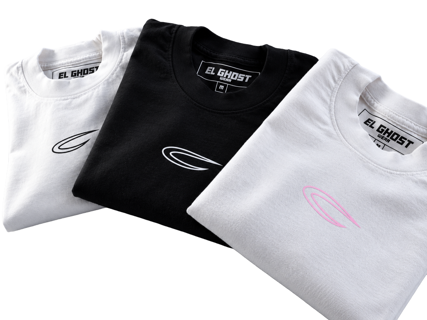 Folded EL GHOST tees in white and black