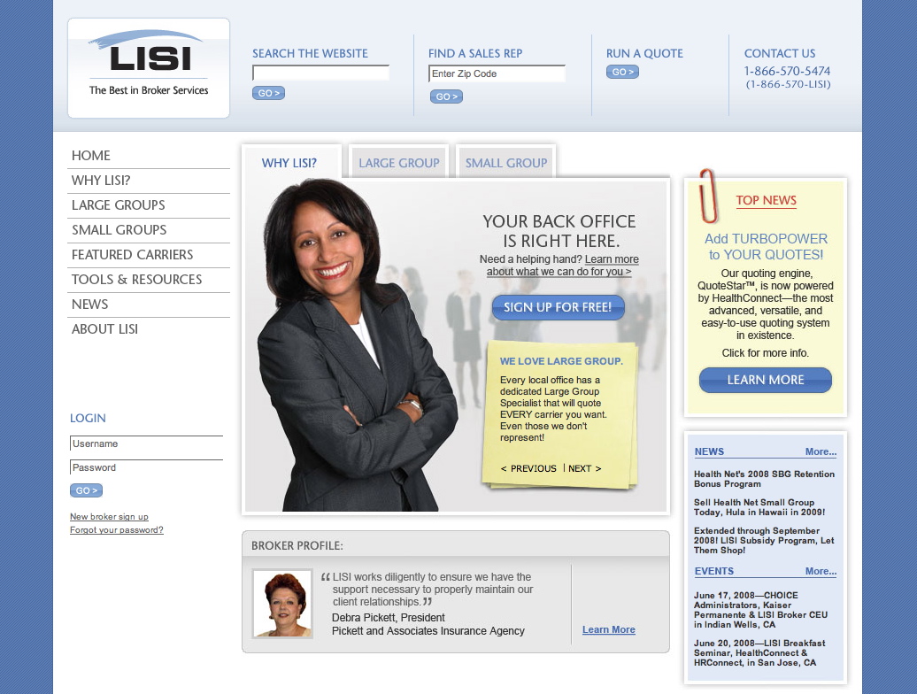Website design for LISI, a California-based health insurance broker 