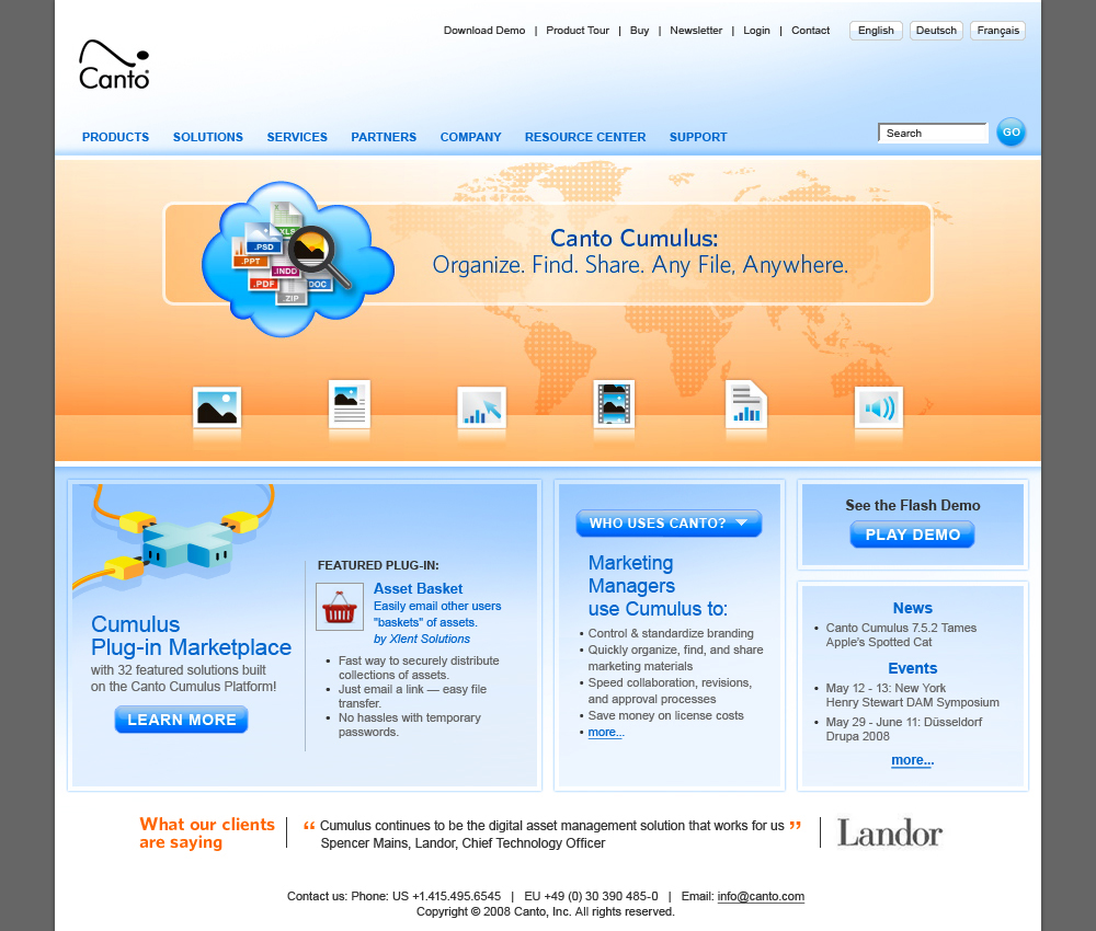 Website design for Canto, a digital asset management tool