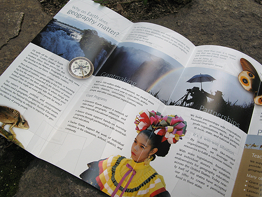 Inside of a roll-fold brochure with global and cultural photography