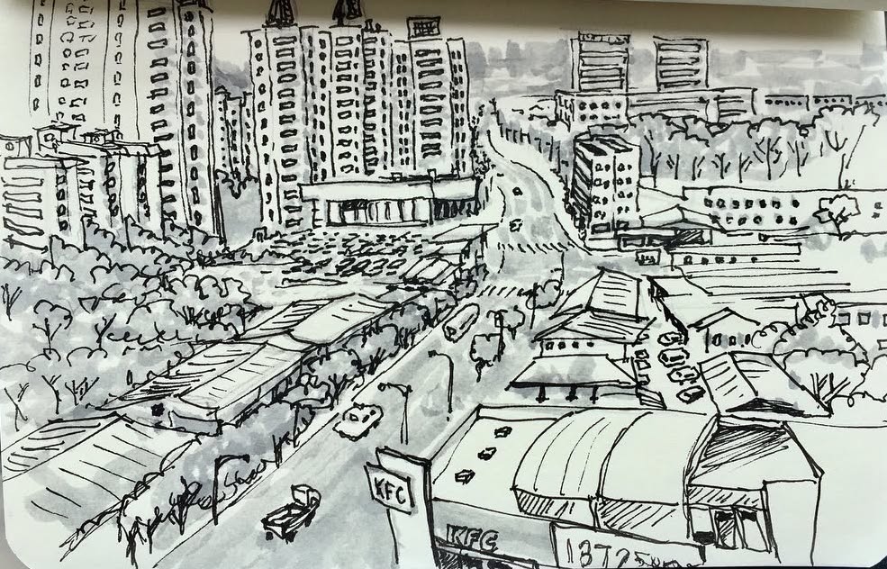 view from hotel rooftop - urban sketch guangzhou