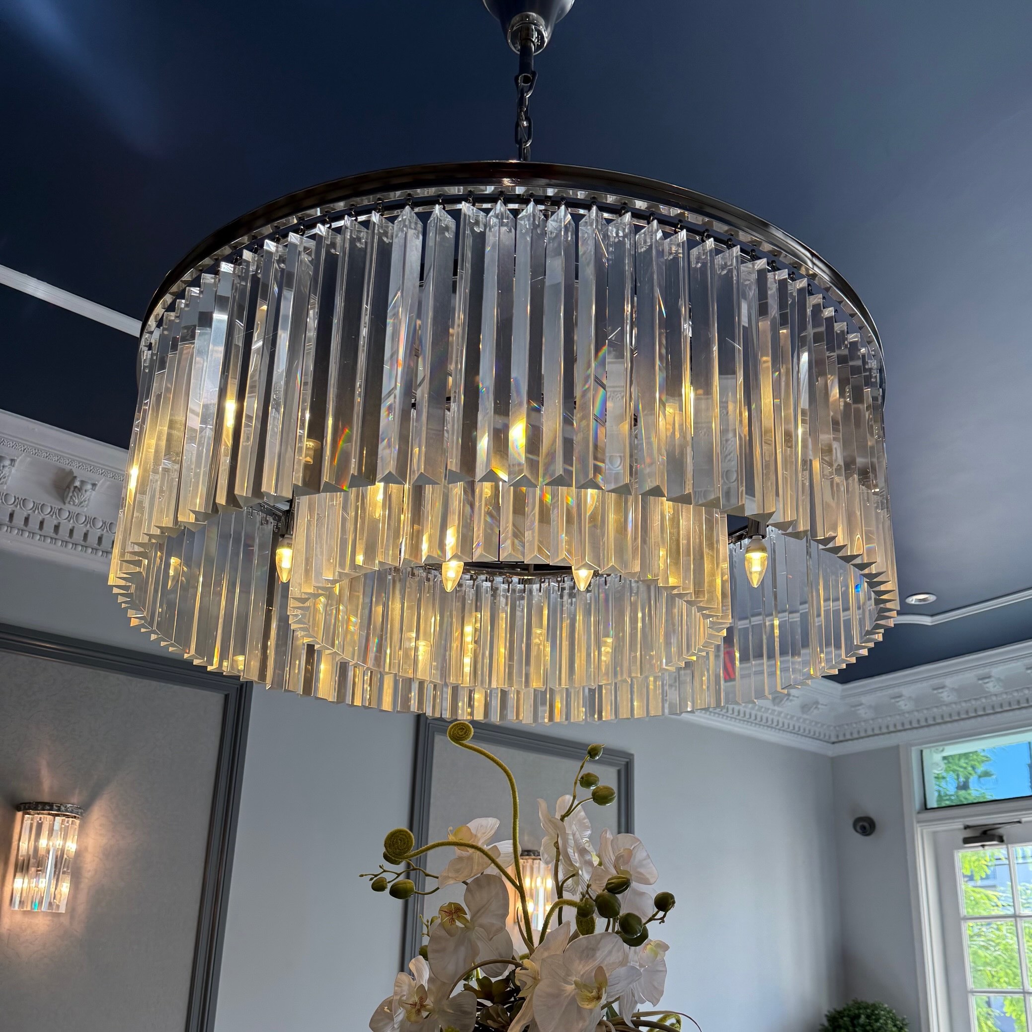 Residential window cleaning featuring chandelier detailing