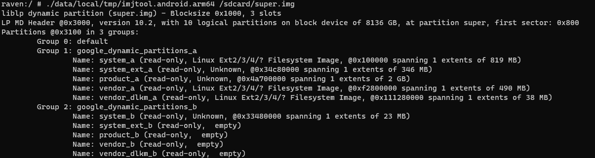 Examining the contents of the “super” partition from my Pixel 6 Pro running Android 13.