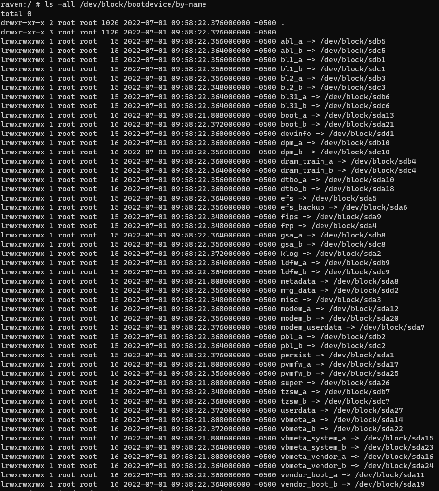Every partition on a Google Pixel 6 Pro running Android 13.