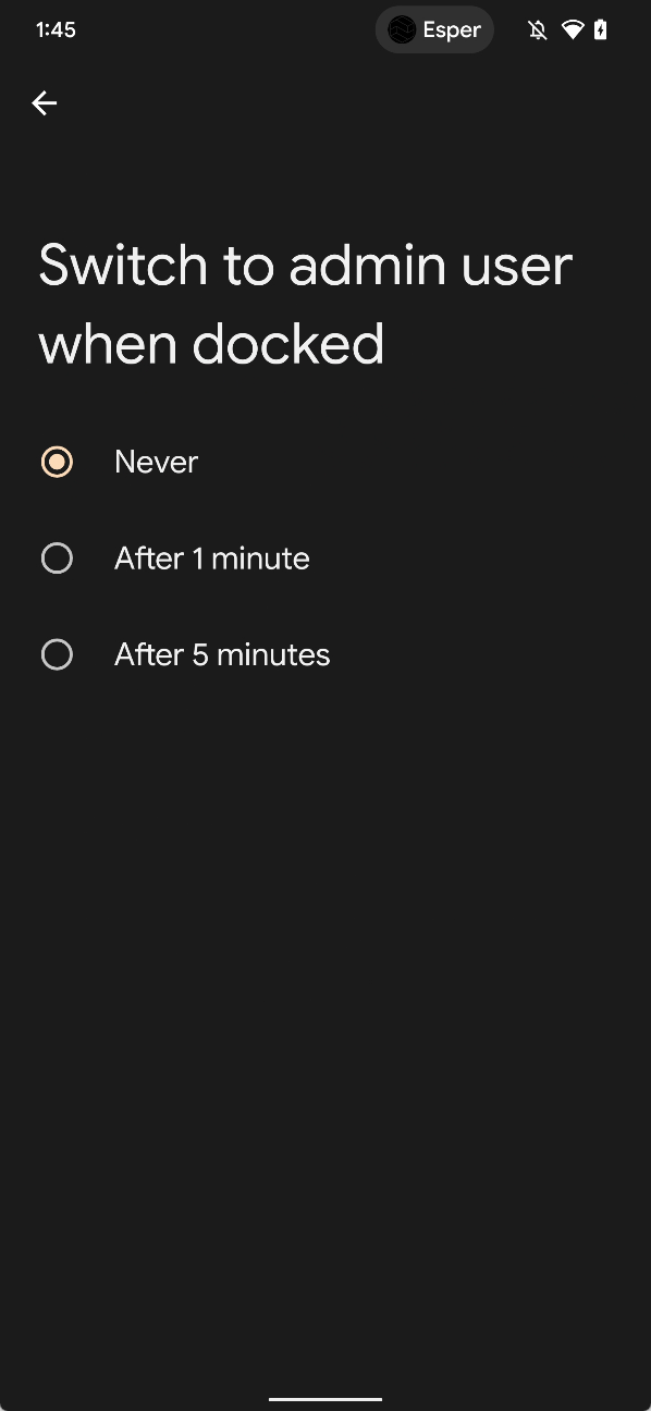 Android switch to admin user when docked screen