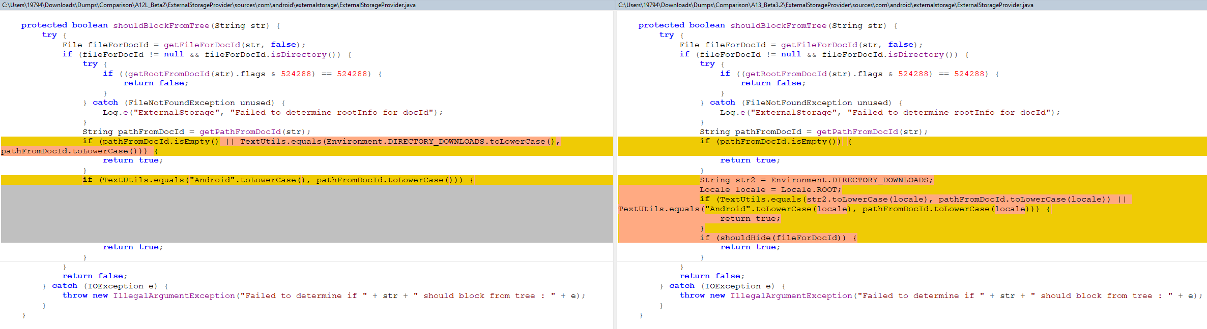 Android dev screen showing a command to check whether a particular screen should be hidden