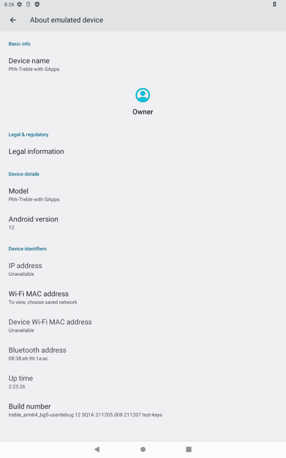 Screenshots of the Settings > About Phone screen from 7 different GSIs I booted on the Lenovo Tab K10