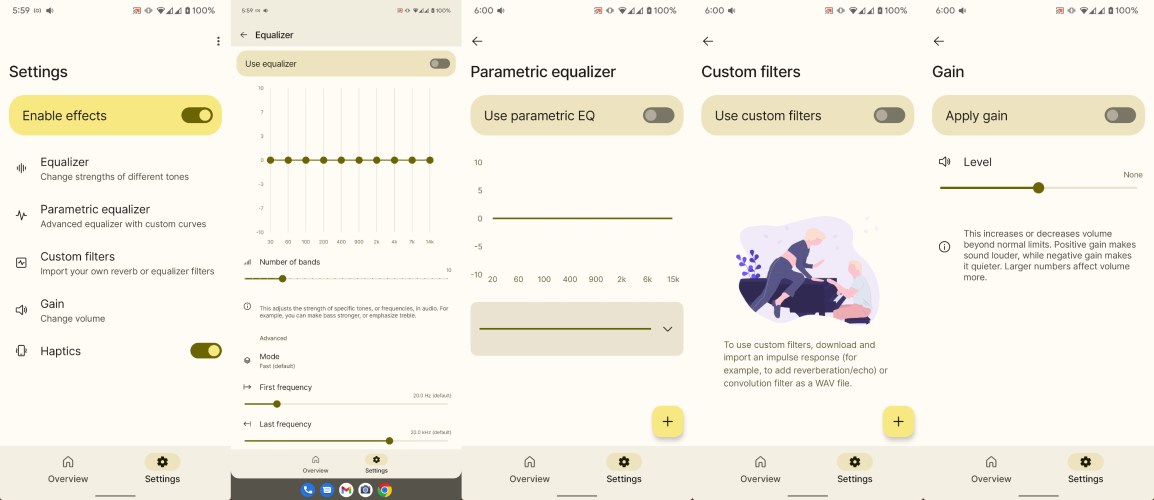 Android settings screens