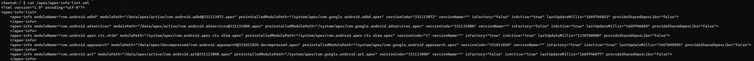 Android CLI to see Mainline modules on the device